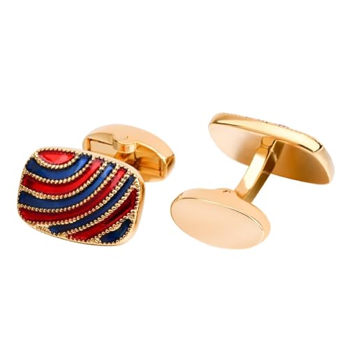 Dsnyu Manschettenknöpfe Herren Set, Manschettenknöpfe Retro Blau Rot Streifen Hemd Anzug Schmuck mit Geschenkbox von Dsnyu