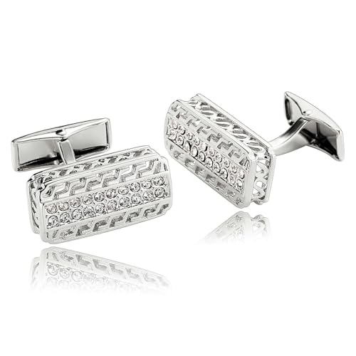 Dsnyu Manschettenknöpfe Silber, Cufflinks Set Rechteck Zirkonia Edelstahl Hemd Anzug Herren Schmuck für Geburtstag Hochzeit von Dsnyu