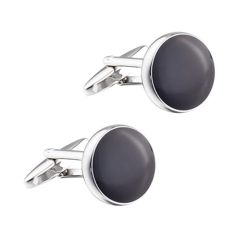 Dsnyu Manschettenknöpfe Silber Herren, Manschettenknöpfe Retro Schwarz Einfache Runde Hemd Anzug Schmuck mit Geschenkbox von Dsnyu