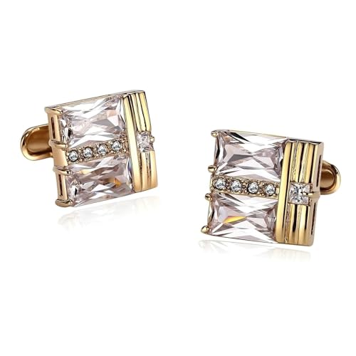 Dsnyu Manschettenknöpfe für Herren Gold, Manchettenknoepfe Weihnachten Quadratischer Dreiteiliger Abschnitt Zirkonia Edelstahl Schmuck mit Geschenkbox von Dsnyu