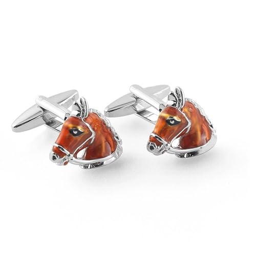 Dsnyu Manschettenknöpfe für Herren Silber, Cufflinks Set Braun Pferdekopf Hemd Anzug Schmuck mit Geschenkbox von Dsnyu