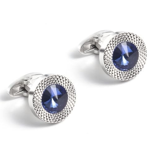 Dsnyu Manschettenknöpfe für Herren Silber, Cufflinks Set for Men Blau Schlichte Runde mit Kristall Hemd Anzug Schmuck mit Geschenkbox Dsnyu Manschettenknöpfe für Herren Silber, Cufflinks Set for Men Blau Schlichte Runde mit Kristall Hemd Anzug Schmuck mit Geschenkbox von Dsnyu
