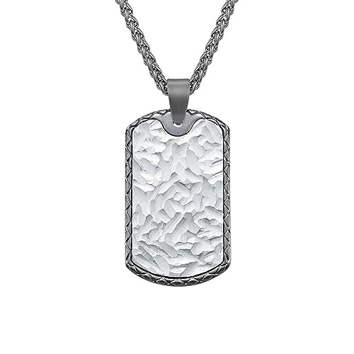 Dsnyu Men Necklace Silver, Kettenanhänger Herren Cool Edelstahl Hundemarke Mit Argyle-Spitze-Struktur Dunkelgrau Korbgeflecht Jahrestag Geschenk für Ihn von Dsnyu