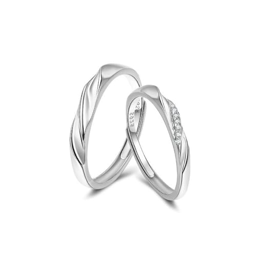 Dsnyu Paar Ringe Silber 925, Hochzeit Ringe Paar Elegante Linien Zirkonia Runde Form Silber Schmuck Größe Verstellbar von Dsnyu