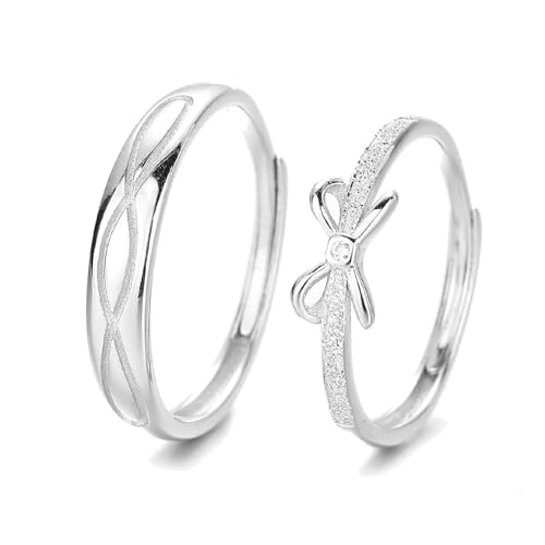 Dsnyu Pärchen Ringe 925 Silber, Partnerringe Verstellbar Bugwellenlinien Silber Paar Schmuck für Hochzeit von Dsnyu