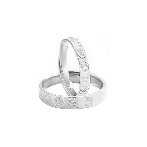Dsnyu Partner Ringe 925 Sterling Silber, Hochzeit Ringe Paar Glückliches Chinesisches Wort Silber Schmuck Größe Verstellbar von Dsnyu