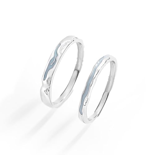 Dsnyu Partner Ringe 925 Sterling Silber, Partnerringe Fluss mit Leuchtenden Silber Schmuck Größe Verstellbar von Dsnyu