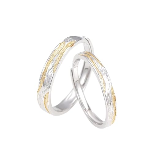 Dsnyu Partner Ringe 925 Sterling Silber, Partnerringe für Sie und Ihn Unregelmäßige Textur Silber Gold Schmuck Größe Verstellbar von Dsnyu