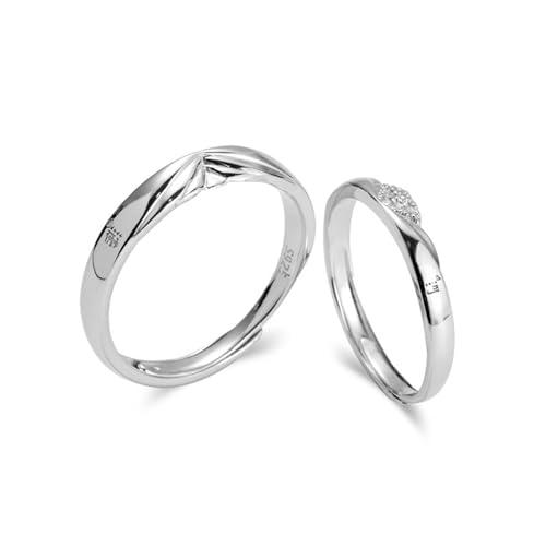 Dsnyu Partner Ringe Silber 925, Partnerringe V-Förmige Schale Zirkonia Runde Form Silber Schmuck Größe Verstellbar von Dsnyu
