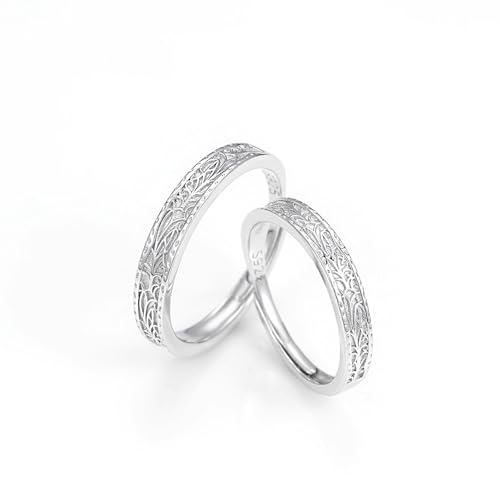 Dsnyu Partner Ringe Silber 925, Partnerringe Vintage Gras Geprägt Silber Schmuck Größe Verstellbar von Dsnyu