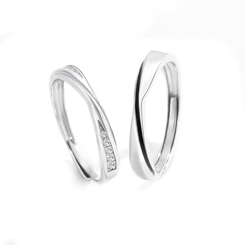 Dsnyu Partnerringe 925 Silber, Paar Ringe Set Einfache Kreuzlinien Silber Schmuck Größe Verstellbar von Dsnyu