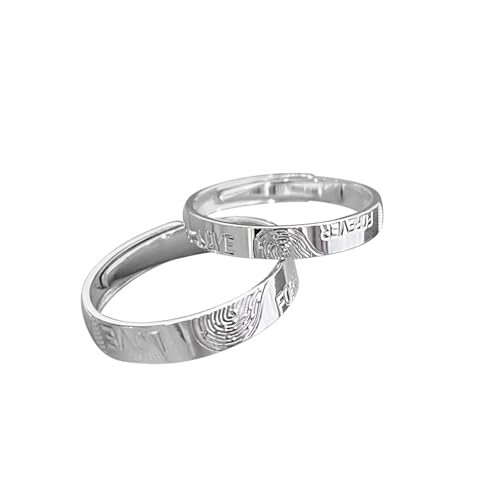 Dsnyu Partnerringe 925 Silber, Paarringe für Sie und Ihn Set Halbherz-Fingerabdruck Silber Schmuck Größe Verstellbar von Dsnyu