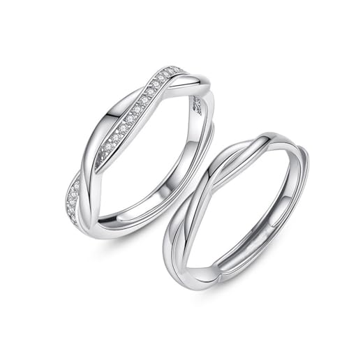 Dsnyu Partnerringe 925 Silber, Partner Ringe für Sie und Ihn Verstellbar Möbiusband Zirkonia Runde Form Silber Schmuck von Dsnyu