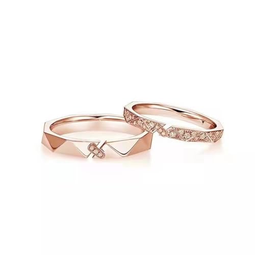 Dsnyu Partnerringe 925 Silber, Ring Paar Verstellbar Dreieck Zirkonia Runde Form Roségold Pärchen Schmuck von Dsnyu