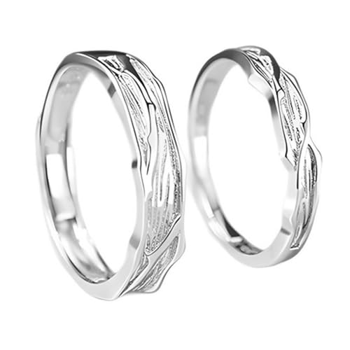 Dsnyu Partnerringe 925 Silber, Verlobungsring Paar Verstellbar Handgehämmerte, Holprige Textur Silber Schmuck von Dsnyu