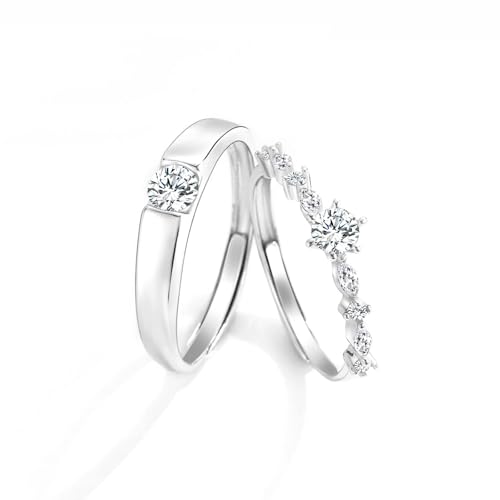 Dsnyu Partnerringe Silber 925, Hochzeit Ringe Paar Eleganter Style mit Zirkonia Silber Schmuck Größe Verstellbar von Dsnyu