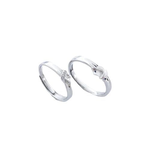 Dsnyu Partnerringe Silber 925, Paarringe für Sie und Ihn Band mit Knoten Zirkonia Runde Form Silber Schmuck Größe Verstellbar von Dsnyu