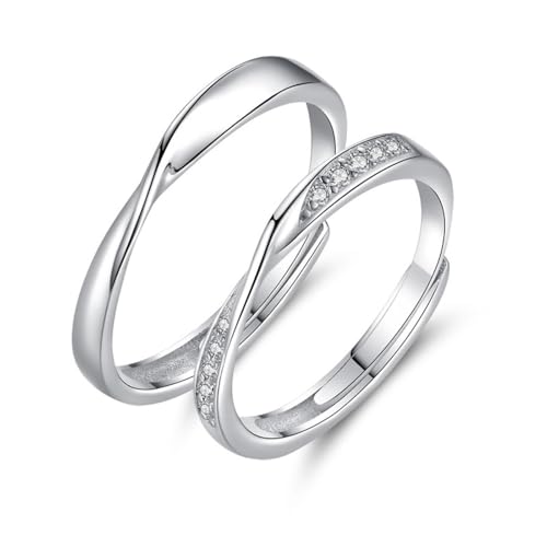 Dsnyu Partnerringe Silber 925, Pärchen Ringe Verstellbar Möbiusband Zirkonia Runde Form Silber Schmuck von Dsnyu