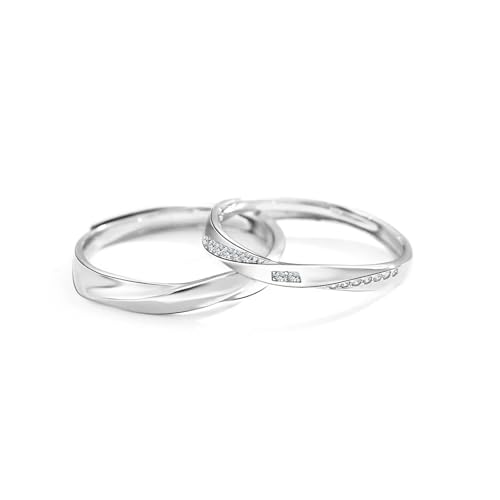 Dsnyu Partnerringe Silber 925, Partner Ringe Elegante Linien Zirkonia Runde Form Silber Schmuck Größe Verstellbar von Dsnyu