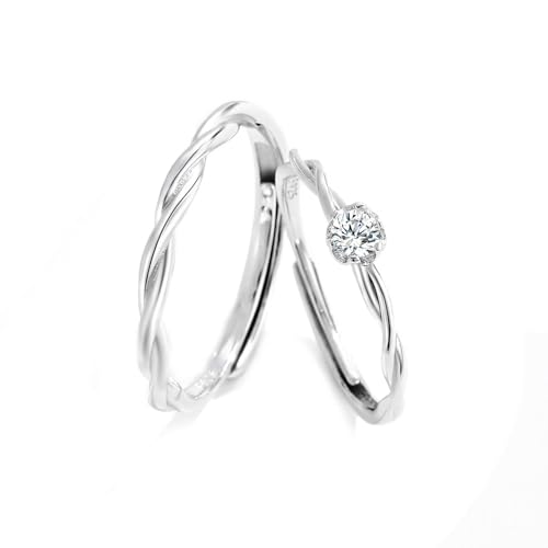 Dsnyu Partnerringe Silber 925, Ringe für Paare Einfache Kreuzlinien mit Zirkon Silber Schmuck Größe Verstellbar von Dsnyu