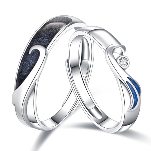 Dsnyu Partnerringe Silber 925, Ringe für Paare Set Flügel Silberschwarz Schmuck Größe Verstellbar von Dsnyu