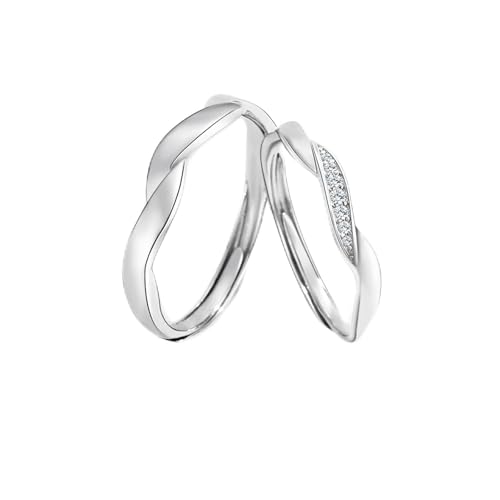 Dsnyu Partnerringe Silber 925, Ringe für Paare Set Verlobung Wellenband Zirkonia Runde Form Silber Schmuck Größe Verstellbar von Dsnyu