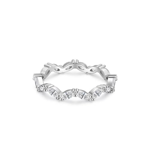 Dsnyu Promise Ring Silber, Ehering Frau 925 Sterling Silber Wellen-Zirkonschmuck Größe 54 (17.2) von Dsnyu