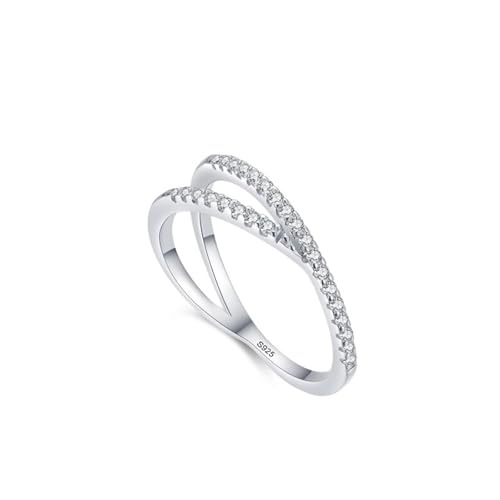 Dsnyu Promise Ring Silber 925, Ehering Frau Halbe Ewigkeit Unregelmäßige Linien Zirkonia Runde Form Silber Schmuck Größe 60 (19.1) von Dsnyu