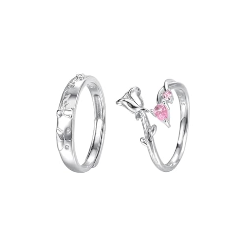 Dsnyu Promise Ring Silber 925, Hochzeitsringe Männer Zweige und Rosen Silber Schmuck Größe Verstellbar von Dsnyu