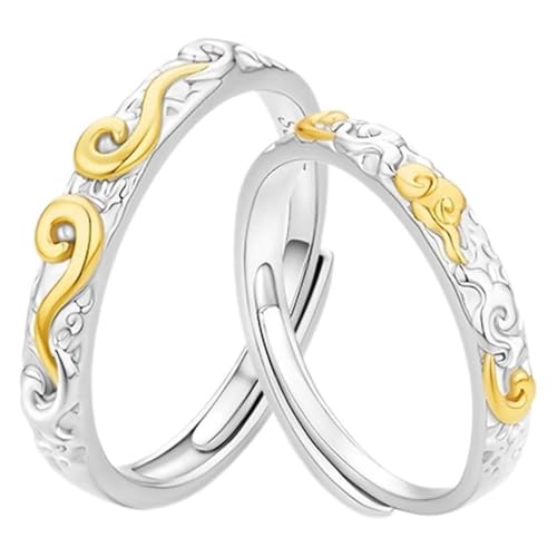 Dsnyu Promise Ring Verstellbar, Sterling Silber Ringe Herren S925 Glückverheißende Wolken Silber Gold Schmuck von Dsnyu