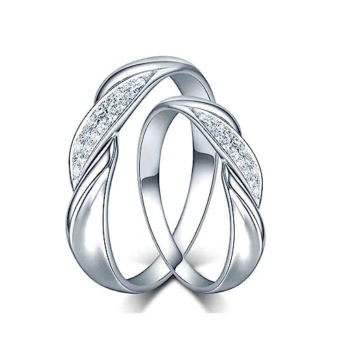 Dsnyu Promise Rings For Couples, Wedding Ring Men Streifen Paarring Labor Geschaffener Diamant 0.2ct Rund Trauringe 18K Weißgold von Dsnyu