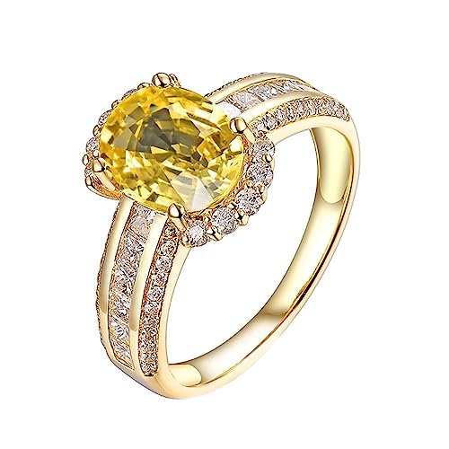 Dsnyu Ring 750 Gelbgold, Damenring Breit Kanal Labor Geschaffener Saphir 2.24ct Ovale Form Gelb Eheringe Größe 47 (15.0) von Dsnyu