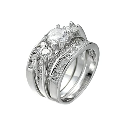 Dsnyu Ring Damen Silber Zirkonia, Rund Weiß Zirkonia Stapelring 3Pcs Ring Set Damenring mit Zirkonia Silber 62 (19.7) von Dsnyu