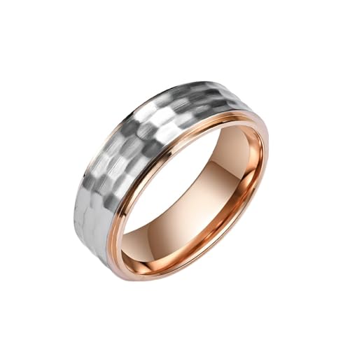 Dsnyu Ring Edelstahl Herren, Wedding Ring Band Roségold Geometrische Bicolor Schmuck 8mm Breit Größe 60 (19.1) Komfort Fit mit Box von Dsnyu