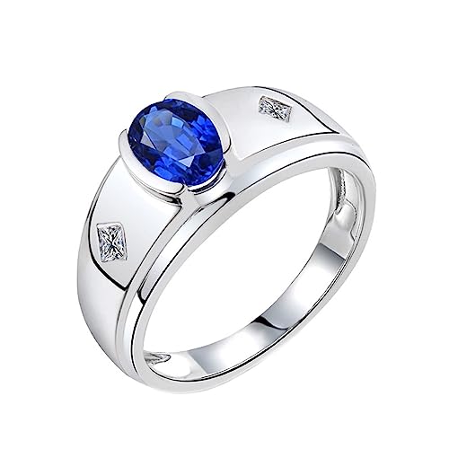 Dsnyu Ring Gold 18K, Engagement Ring For Men Mode Labor Geschaffener Saphir 1.5ct Ovale Form Blau Eheringe Größe 53 (16.9) 750 Weißgold von Dsnyu