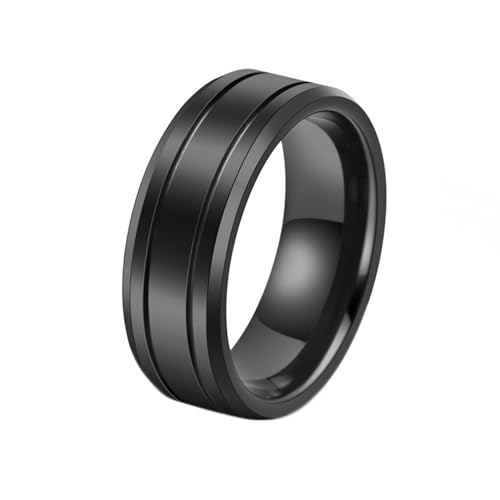 Dsnyu Ring Männer, Ring Schwarz Einfacher Groove Schmuck 8mm Breit Wolfram Stahl Größe 54 (17.2) Cool Jahrestag Geschenk von Dsnyu