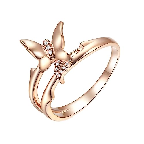 Dsnyu Ring Rosegold 750, Engagement Ring Women Schmetterling Labor Geschaffener Diamant 0.031ct Runde Form Eheringe Größe 49 (15.6) von Dsnyu