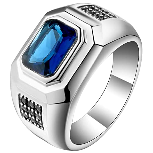 Dsnyu Ring Silber Vintage, Ringe Frauen 60 mit Rechteckigem Blauem Zirkonia Versilbert Schmuck mit Box von Dsnyu