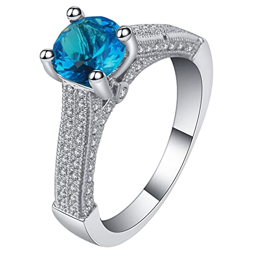 Dsnyu Ring mit Stein Vintage, Ringe Frauen Silber Blau Einfacher Runder Zirkonia Versilbert Schmuck Größe 52 (16.6) Komfort Fit von Dsnyu