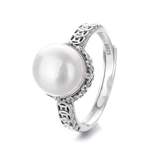 Dsnyu Ringe Frauen 925 Silber, Eheringe Vintage Vintage Blumenperle Silber Schmuck Größe Verstellbar von Dsnyu