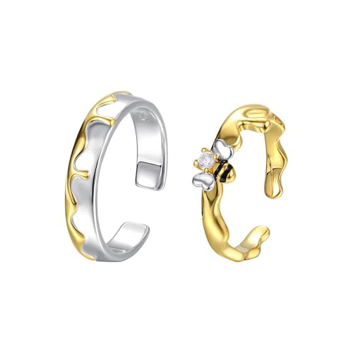 Dsnyu Ringe Frauen 925 Silber, Engagement Ring Biene und Honig Silber Gold Schmuck Größe Verstellbar von Dsnyu