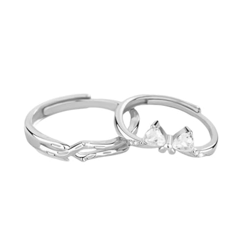 Dsnyu Ringe Frauen 925 Silber, Engagement Ring Schmetterlingsknoten Zirkonia Dreiecksform Silber Schmuck Größe Verstellbar von Dsnyu
