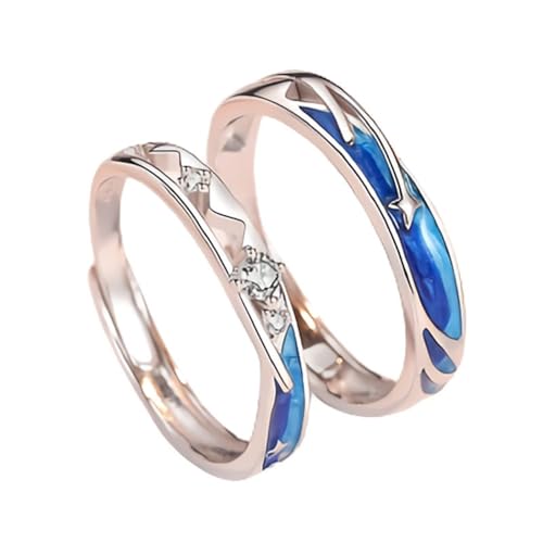 Dsnyu Ringe Frauen 925 Silber, Trauringe Hohle Sterne Zirkonia Runde Form Silberblau Schmuck Größe Verstellbar von Dsnyu