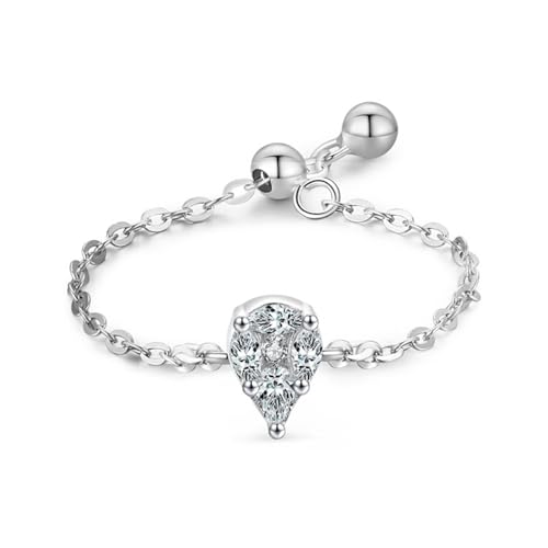 Dsnyu Ringe Frauen 925 Silber, Trauringe Tropfenförmige Verstellbare Kette Zirkonia Ovale Form Silber Schmuck Größe Verstellbar von Dsnyu