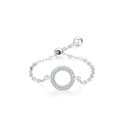 Dsnyu Ringe Frauen 925 Silber, Verlobungsringe Halo Verstellbare Kette Zirkonia Runde Form Silber Schmuck Größe Verstellbar von Dsnyu