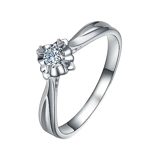 Dsnyu Ringe Frauen Herz, Trauringe Vintage Blumensolitär Labor Geschaffener Diamant 0.12ct Runde Form Eheringe Größe 54 (17.2) 18 Karat Weißgold von Dsnyu