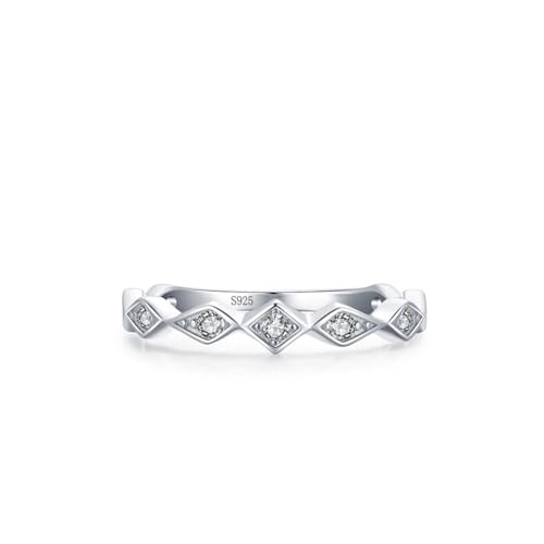 Dsnyu Ringe Frauen Silber, Eheringe 925 Sterling Silber Rautenförmiges Band Zirkonia Runde Form Schmuck Größe 54 (17.2) von Dsnyu