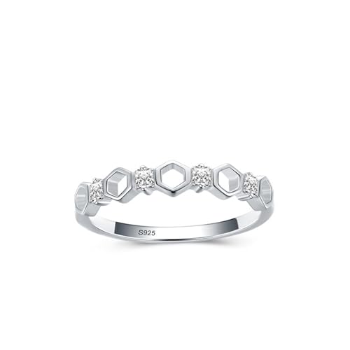 Dsnyu Ringe Frauen Silber, Wedding Ring 925 Sterling Silber Hohles Sechseck Zirkonia Runde Form Schmuck Größe 54 (17.2) von Dsnyu