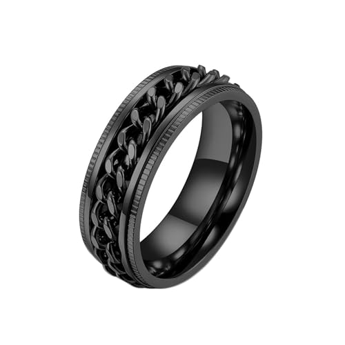 Dsnyu Ringe Für Herren Schwarz, Edelstahl Ringe Herren Kettenspinner Schmuck 8mm Breit Größe 54 (17.2) Komfort Fit mit Box von Dsnyu