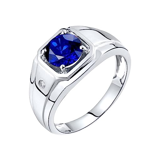 Dsnyu Ringe Gold 18K, Hochzeitsringe Modeschmuck Quadrat 4 Prong Labor Geschaffener Saphir 1ct Runde Form Blau Eheringe Größe 63 (20.1) 750 Weißgold von Dsnyu